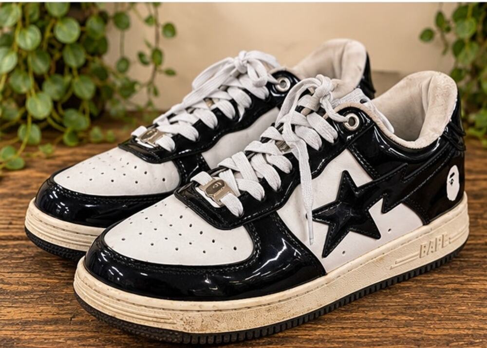 BAPE Bape Sta Low Black White Patent Leather Men Size 10 1H70191001-BLK
